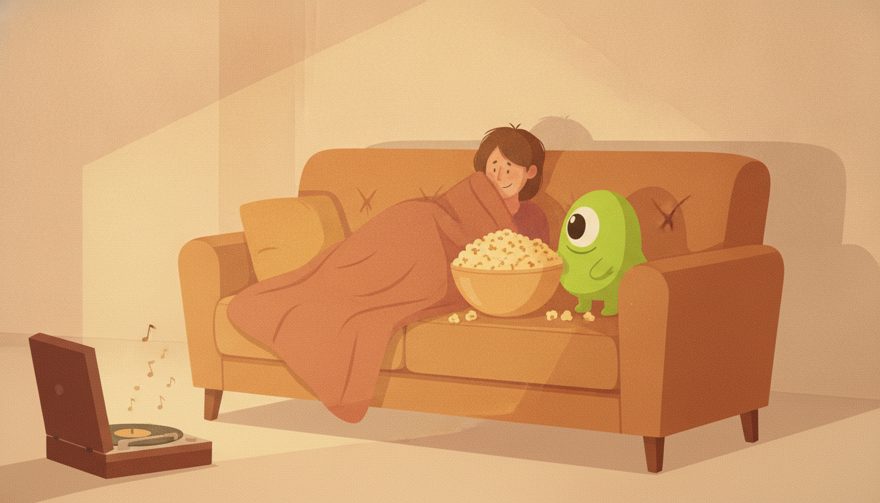 Movie night: a Terp watches along from the sofa.