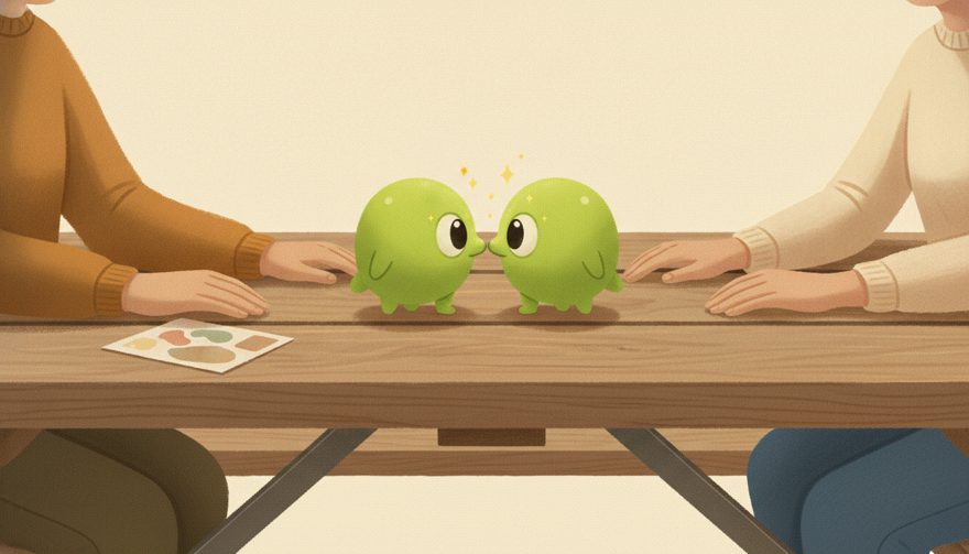 Two Terps meet nose to nose across a picnic table.
